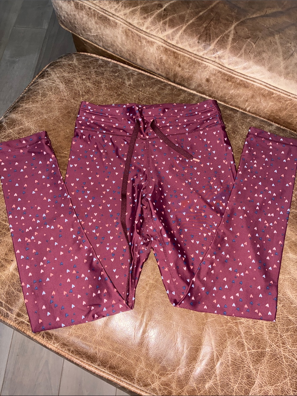 The Upside Maroon Heart-Print Girls' Leggings